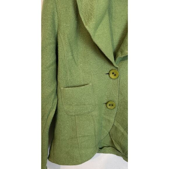 Bianca Green Boiled Wool 2-Button Blazer Jacket Soft Shell Size 8 Art To Wear - Picture 3 of 7